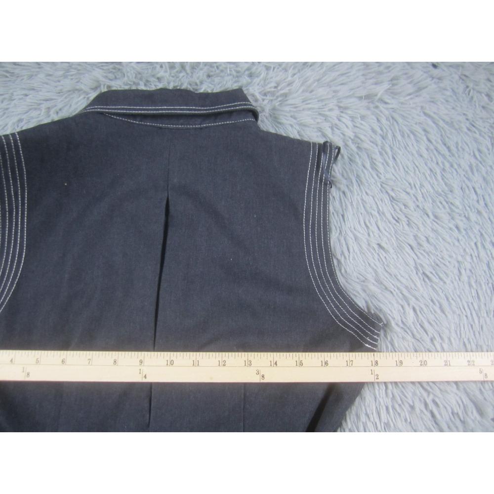 Sandra Darren Womens 10 Blue Denim-Look Sleeveless Belted Shirt Dress - Picture 8 of 10